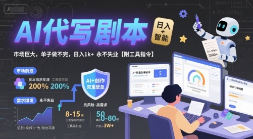 AI代写剧本，市场巨大，单子做不完，日入1k+ 永不失业【附工具指令】-明楼资源站