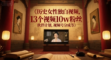 历史女性独白视频，13个视频10w粉丝，伙伴计划，视频号分成等-明楼资源站