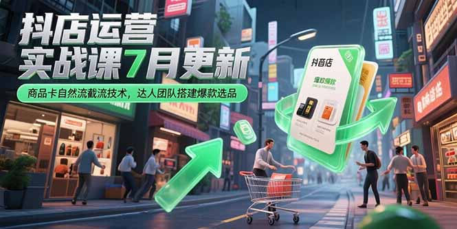 抖店运营实战课7月更新，商品卡自然流截流技术，达人团队搭建爆款选品-明楼资源站