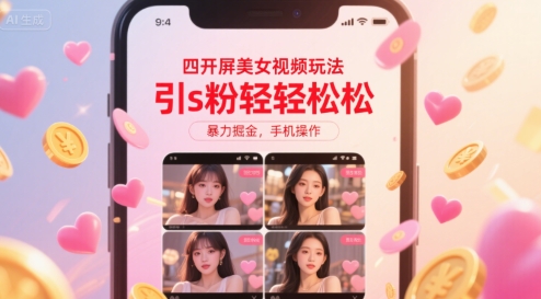 四开屏美女视频玩法，引s粉轻轻松松，暴力掘金，手机操作【揭秘】-明楼资源站
