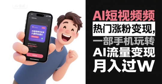AI短视频热门涨粉变现，一部手机玩转AI流量变现，月入过W-明楼资源站