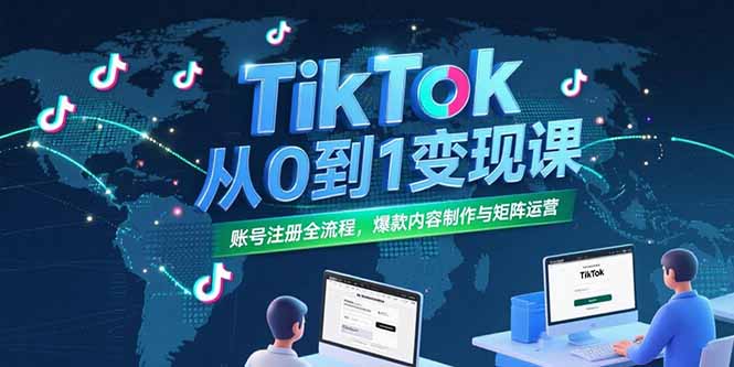 TikTok从0到1变现课，账号注册全流程，爆款内容制作与矩阵运营-明楼资源站