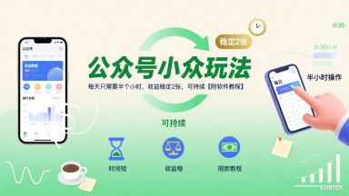 公众号小众玩法，每天只需要半个小时，收益稳定2张，可持续【附软件教程】-明楼资源站