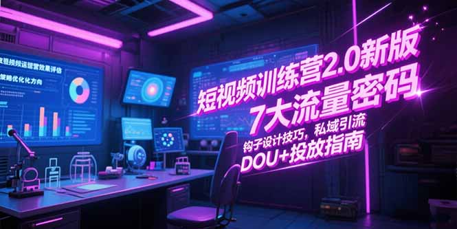 短视频训练营2.0新版，7大流量密码/钩子设计技巧/私域引流/DOU+投放指南-明楼资源站