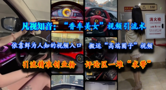 凡视知音：“香车美女”视频引流术，依靠鲜为人知的视频入口，搬运“高端圈子”视频，引流精准创业粉，评论区一堆“求带”-明楼资源站