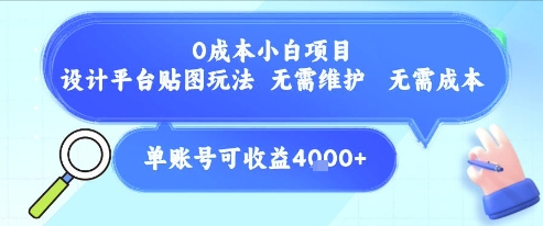 0成本小白项目，设计平台贴图玩法，无需维护，无需成本，单账号单月可产生收益4k+-明楼资源站