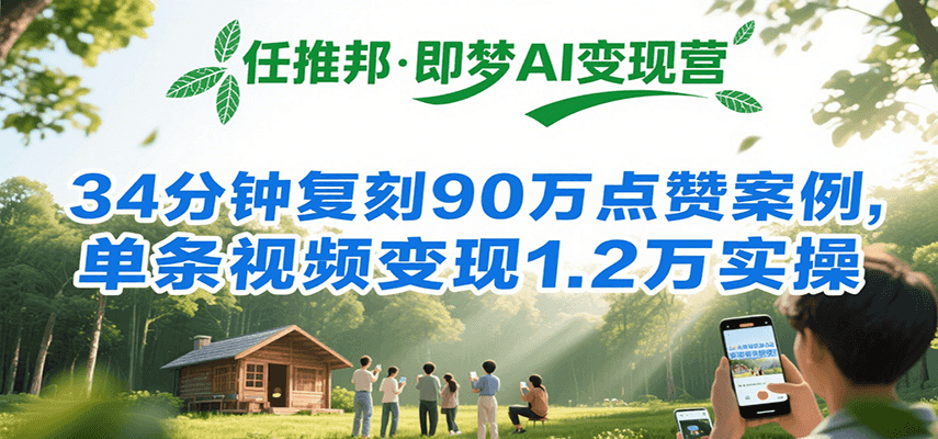 任推邦·即梦AI变现营，34分钟复刻90万点赞案例，单条视频变现1.2万实操-明楼资源站