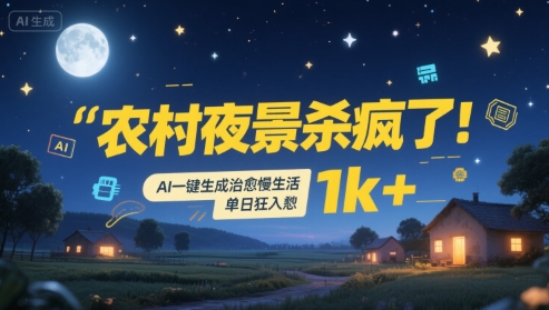 农村夜景杀疯了！AI一键生成治愈系慢生活，单日狂入1k+-明楼资源站