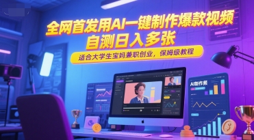 全网首发用AI一键制作爆款视频，自测日入多张，适合大学生宝妈兼职创业，保姆级教程-明楼资源站