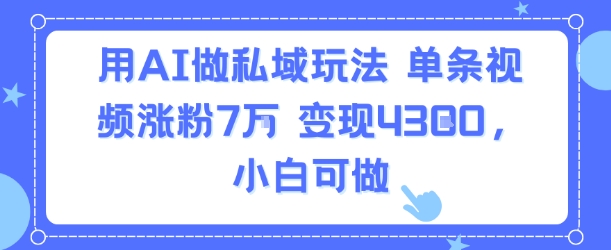 用AI做私域玩法，单条视频涨粉7W变现4.3k，小白可做-明楼资源站