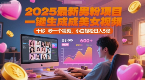 2025最新男粉项目，一键生成美女视频，日引600+色粉 十秒一个视频，小白轻松日入5张【揭秘】-明楼资源站