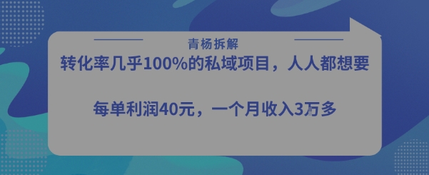 转化率最高的私域项目，每单利润40-50米，月入过1w-明楼资源站