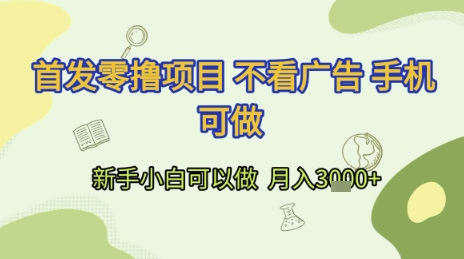 首发零撸项目 不看广告 手机可做 新手小白可以做 月入3k+【揭秘】-明楼资源站