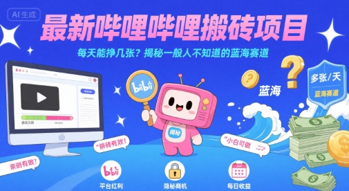 最新哔哩哔哩上B站搬砖项目，每天能挣几张？揭秘一般人不知道的蓝海赛道-明楼资源站