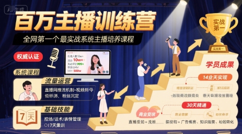 百万主播训练营，全网第一个最实战系统主播培养课程-明楼资源站