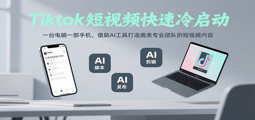 Tiktok短视频快速冷启动，一台电脑一部手机，借助AI工具打造媲美专业团队的短视频内容-明楼资源站
