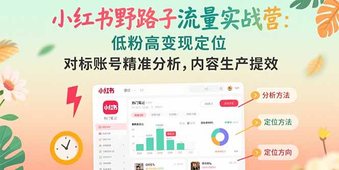 小红书野路子流量实战营：低粉高变现定位 对标账号精准分析 内容生产提效-明楼资源站