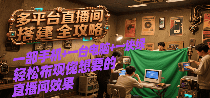 多平台直播间搭建全攻略，一部手机+一台电脑+一块绿布轻松实现你想要的直播间效果-明楼资源站
