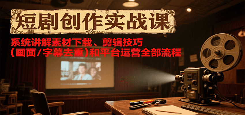 短剧创作实战课，系统讲解素材下载、剪辑技巧(画面/字幕去重)和平台运营全部流程-明楼资源站