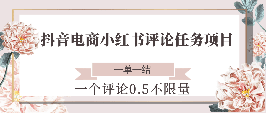 抖音电商小红书评论任务项目，一个评论0.5，一单一结 不限量-明楼资源站