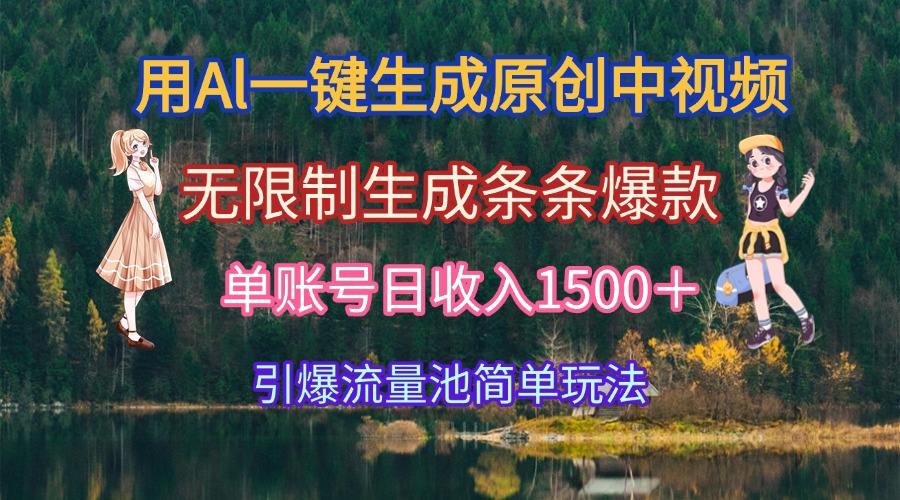 用Al一键生成原创中视频，无限制生成条条爆款，单账号日收入1500＋引爆…-明楼资源站