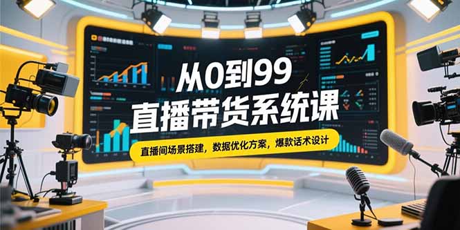 从0到99直播带货系统课，直播间场景搭建，数据优化方案，爆款话术设计-明楼资源站