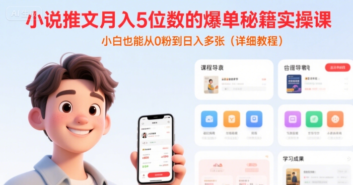 小说推文月入5位数的爆单秘籍实操课，，小白也能从0粉到日入多张(详细教程)-明楼资源站