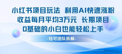 适合小白操作的小红书新项目，利用AI快速涨粉，收益每月平均1W+-明楼资源站