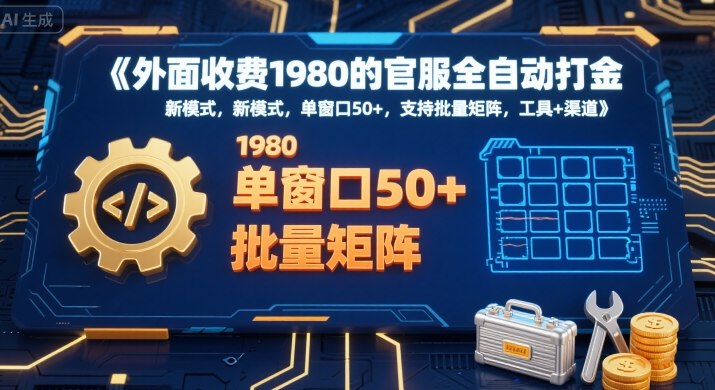 外面收费1980的官服全自动打金，新模式，单窗口50+，支持批量矩阵，工具+渠道【揭秘】-明楼资源站