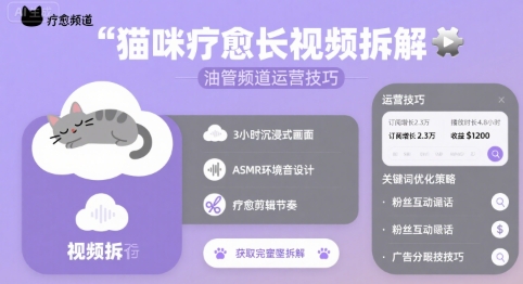猫咪疗愈长视频拆解 &油管频道运营技巧-明楼资源站
