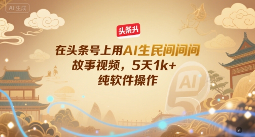 在头条号上用AI生民间故事视频，5天1k+，纯软件操作-明楼资源站