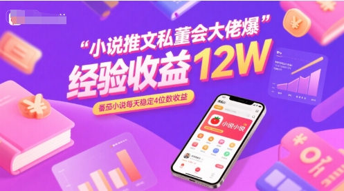 小说推文私董会大佬爆单经验分享收益12W，番茄小说每天稳定4位数收益-明楼资源站