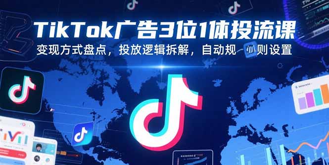 TikTok广告3位1体投流课，变现方式盘点，投放逻辑拆解，自动规则设置-明楼资源站