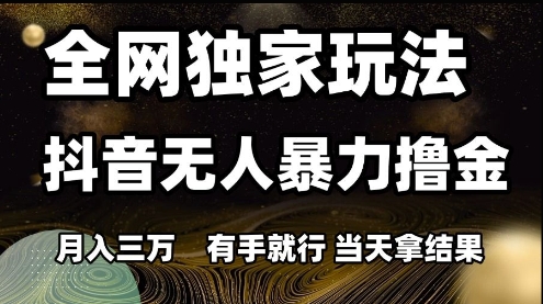 全网独家玩法抖音无人暴力撸金，月入3W，有手就行，当天拿结果【揭秘】-明楼资源站