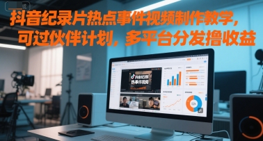 抖音纪录片热点事件视频制作教学，可过伙伴计划，多平台分发撸收益-明楼资源站