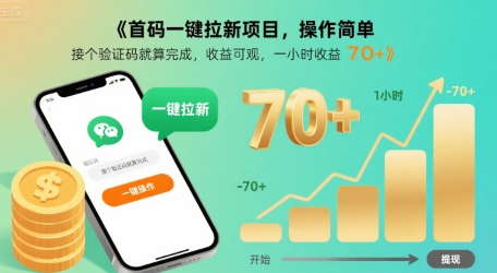首码一键拉新项目，操作简单，接个验证码就算完成，收益可观， 一小时收益70+【揭秘】-明楼资源站