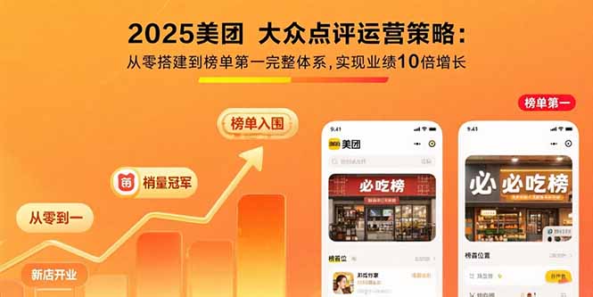 2025美团 大众点评运营策略:从零搭建到榜单第一完整体系,实现业绩10倍增长-明楼资源站