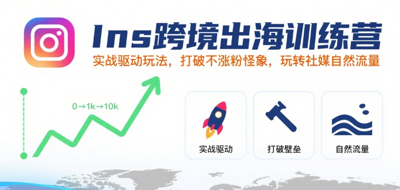 Ins跨境出海训练营，实战驱动玩法，打破不涨粉怪象，玩转社媒自然流量-明楼资源站