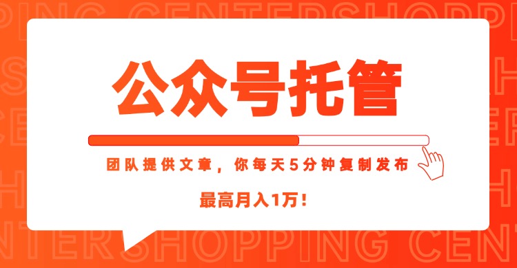 【公众号托管 】我提供文章，你每天５分钟复制发布，最高月入1W-明楼资源站