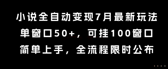 小说全自动变现7月玩法，单窗口50+，可挂100窗口，简单上手，全流程限时公布【揭秘】-明楼资源站