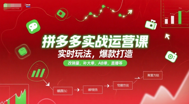 拼多多实战运营课，实时玩法，爆款打造，改销量，补大单，AB单，直播等(更新2025月)-明楼资源站