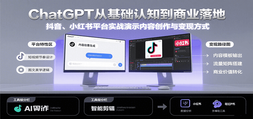 ChatGPT从基础认知到商业落地，实战演示抖音、小红书等平台的内容创作与变现-明楼资源站