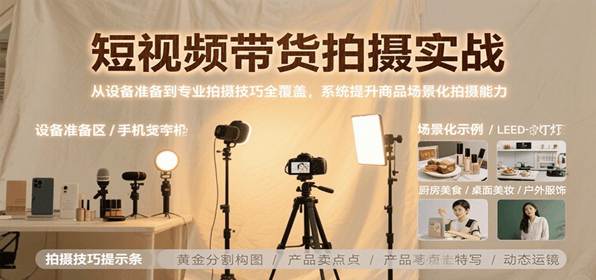 短视频带货拍摄实战，从设备准备到专业拍摄技巧全覆盖，系统提升商品场景化拍摄能力-明楼资源站