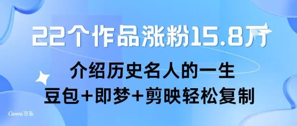 22个作品涨粉15.8W ，介绍历史名人的一生 ， 豆包+即梦+剪映轻松复制-明楼资源站