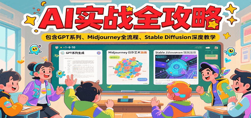 AI实战全攻略，包含GPT系列、Midjourney全流程、Stable Diffusion深度教学-明楼资源站