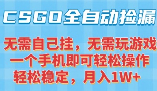 CSGO自动捡漏项目，最新独家玩法，一个手机可操作，新手小白轻松月入1W+，操作简单易上手【揭秘】-明楼资源站