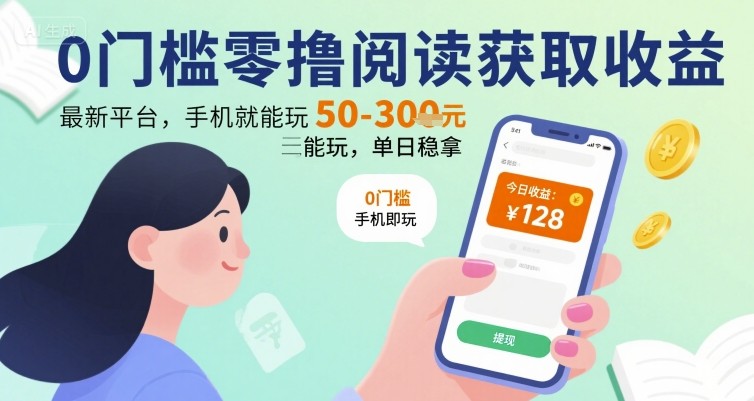 0门槛零撸阅读获取收益：最新平台，手机就能玩，单日稳拿 50-3张 【揭秘】-明楼资源站