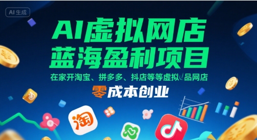 AI虚拟网店蓝海盈利项目，在家开淘宝、拼多多、抖店等虚拟品网店，零成本创业-明楼资源站